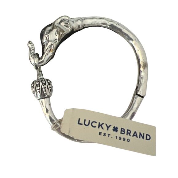 Lucky Brand Elephant Cuff Bracelet Silver Tone Hammered Texture Signed 7” - Picture 1 of 5